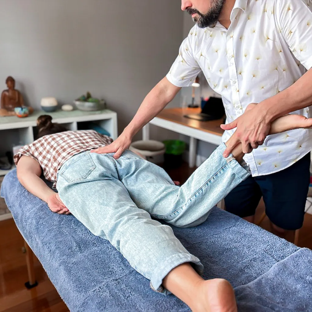 Hands-on osteopathic release performed to support pelvic alignment and mobility