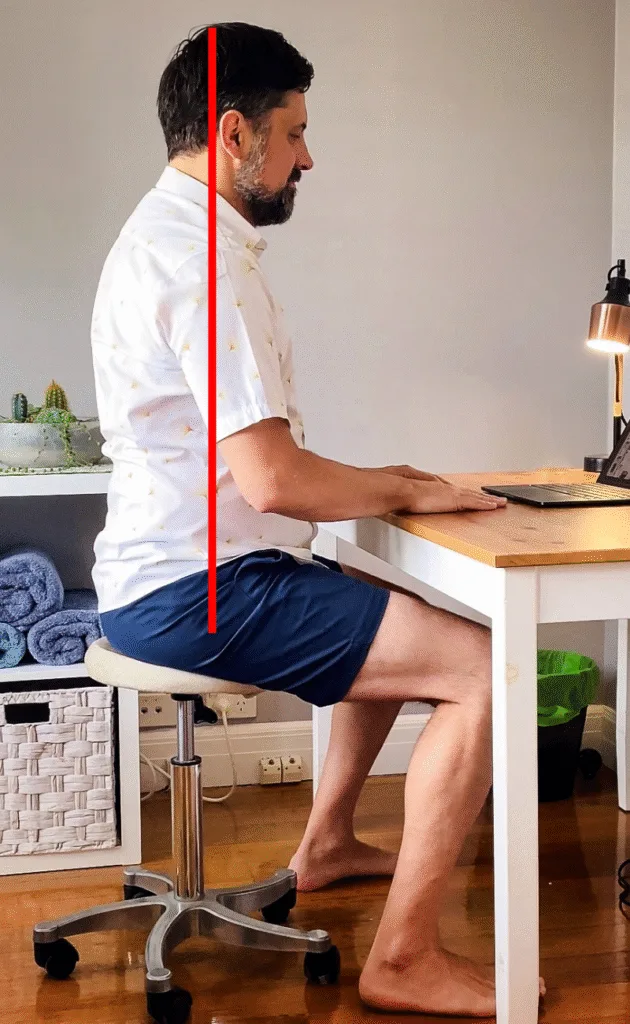 Osteopath for back pain Warrnambool tip: seated pelvic tilt, pelvis forward to create gentle lumbar arch, activating core stabilisers.