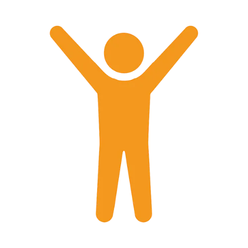 Person standing with arms raised symbolising empowerment