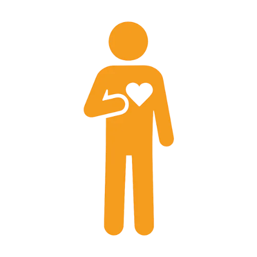 Person standing and pointing to a heart icon representing personalised care