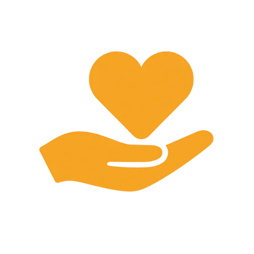 Hand holding a heart icon representing core values
