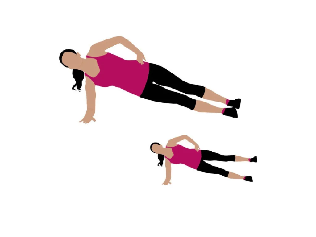 Woman performing a side plank to test core endurance and lateral stability at home.
