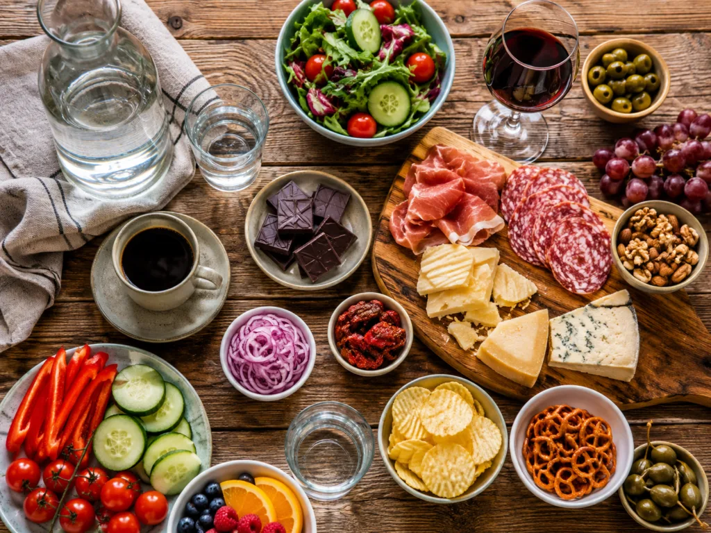 Bird’s-eye view of foods and drinks linked to diet and hydration headache triggers