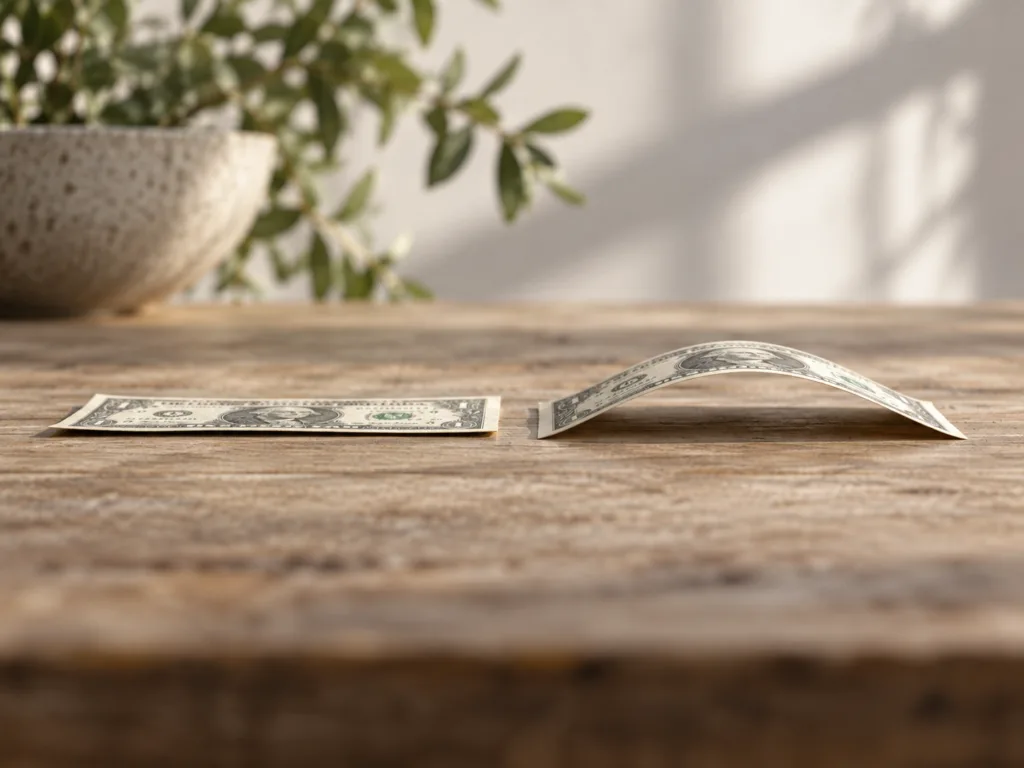 Flat and curved banknotes demonstrating how a transverse curve increases stiffness